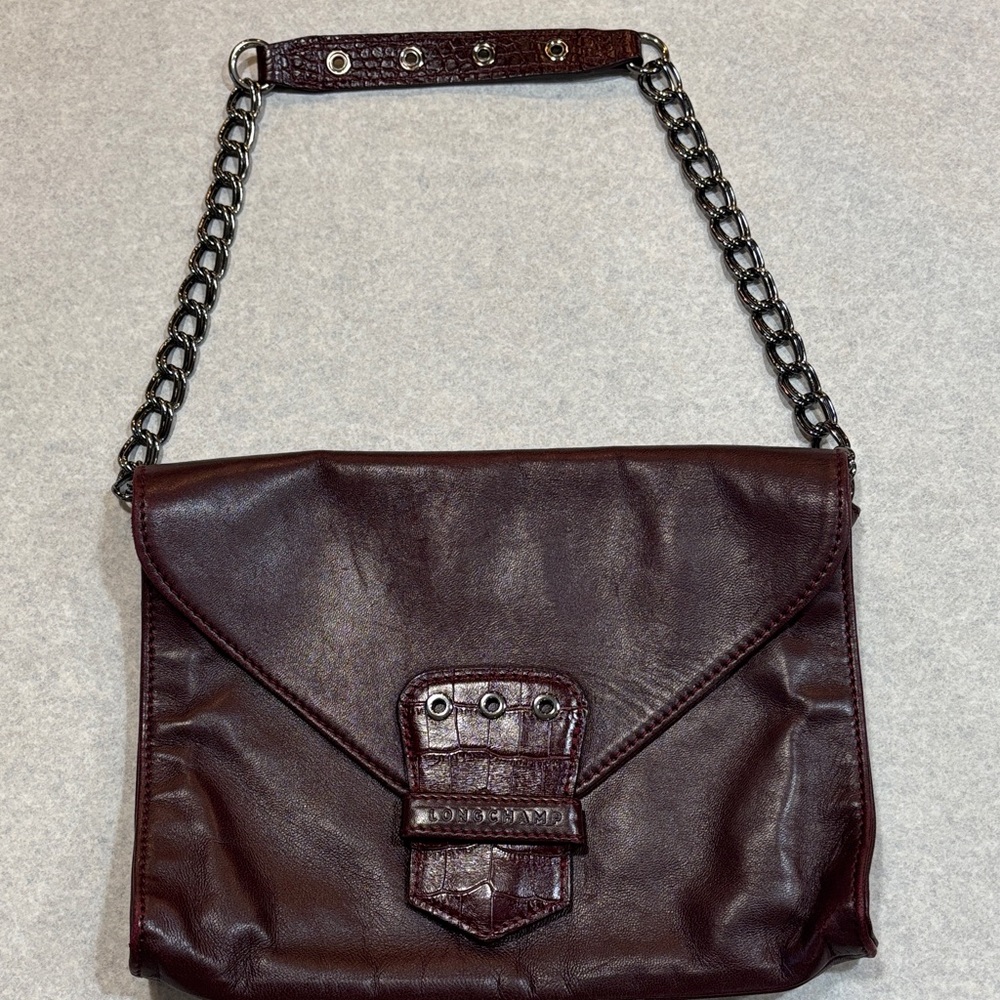 Longchamp Burgundy Leather Chain Strap Bag shoulder or clutch x Kate Moss